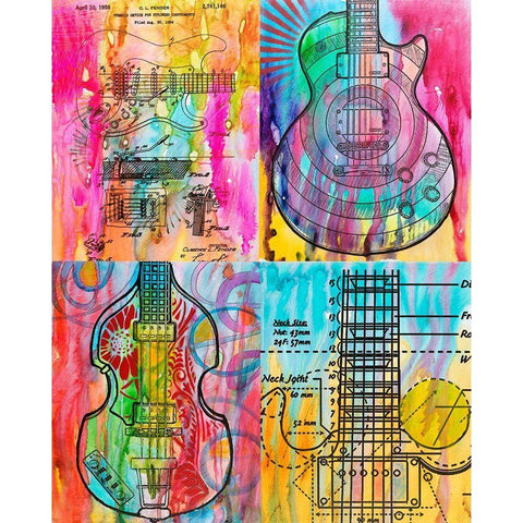 Four Guitars Black Modern Wood Framed Art Print with Double Matting by Dean Russo Collection