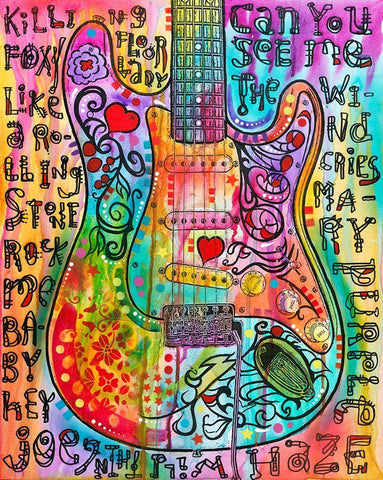 Jimmies Guitar White Modern Wood Framed Art Print with Double Matting by Dean Russo Collection