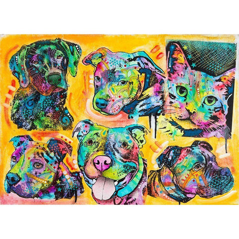 5 Dogs and a Cat White Modern Wood Framed Art Print by Dean Russo Collection