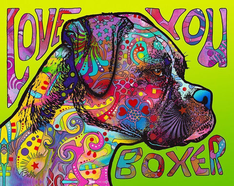 Love You Boxer White Modern Wood Framed Art Print with Double Matting by Dean Russo Collection