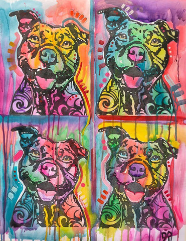 4 Happy Pitties Black Ornate Wood Framed Art Print with Double Matting by Dean Russo Collection