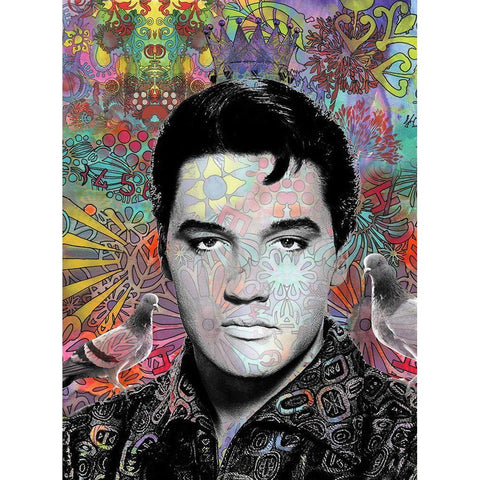 King Elvis White Modern Wood Framed Art Print by Dean Russo Collection