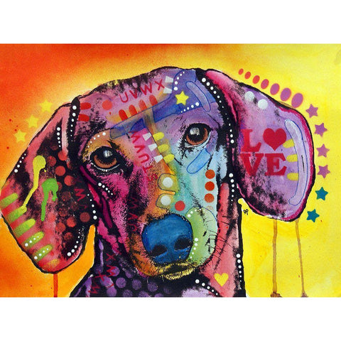 Tilt Dachshund Love Black Modern Wood Framed Art Print with Double Matting by Dean Russo Collection