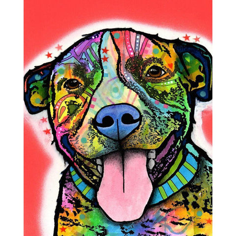 Smiling Pit Bull zoey White Modern Wood Framed Art Print by Dean Russo Collection