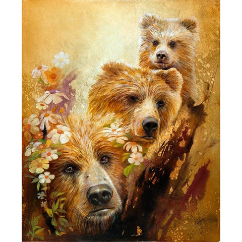 The Three Bears Gold Ornate Wood Framed Art Print with Double Matting by Lund, Denton