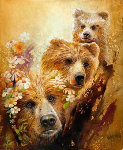 The Three Bears Black Ornate Wood Framed Art Print with Double Matting by Lund, Denton