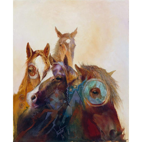 Indian Ponies White Modern Wood Framed Art Print by Lund, Denton