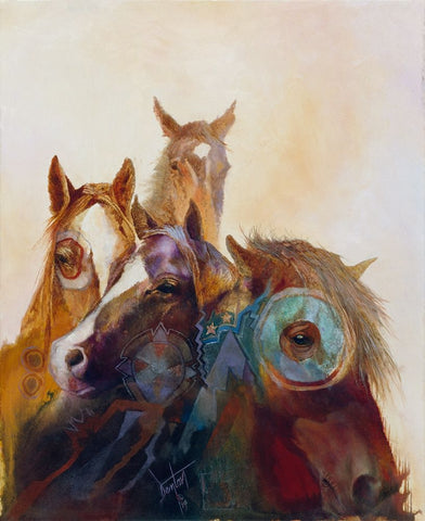 Indian Ponies Black Ornate Wood Framed Art Print with Double Matting by Lund, Denton