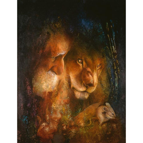 The Lion And The Mouse Black Modern Wood Framed Art Print with Double Matting by Lund, Denton