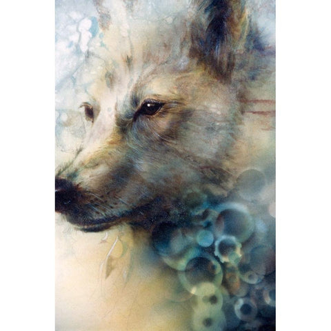 Snow Wolf Black Modern Wood Framed Art Print with Double Matting by Lund, Denton