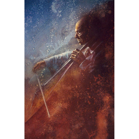 The Cello Player Black Modern Wood Framed Art Print by Lund, Denton