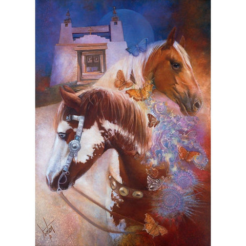 Caballos Y Mariposas (Horses And Butterflies) White Modern Wood Framed Art Print by Lund, Denton