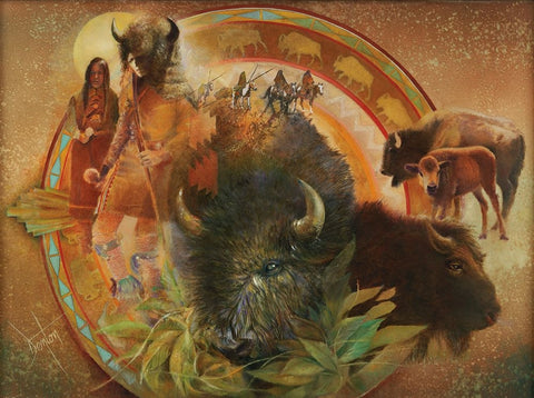 Spirit Of Tatanka Black Ornate Wood Framed Art Print with Double Matting by Lund, Denton