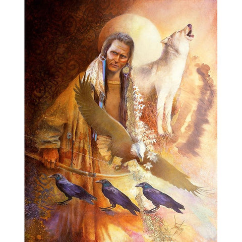 Night Of The Ravens Gold Ornate Wood Framed Art Print with Double Matting by Lund, Denton