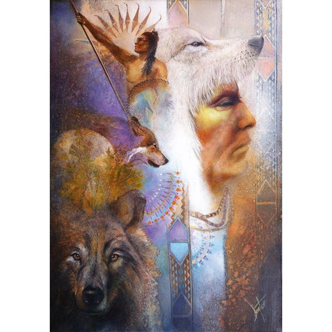 Vision Of The Wolf White Modern Wood Framed Art Print by Lund, Denton