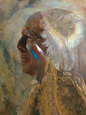 Wicasa Wakan ( The Holy Man) White Modern Wood Framed Art Print with Double Matting by Lund, Denton