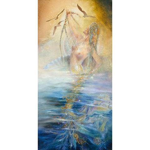 The Mermaid White Modern Wood Framed Art Print by Lund, Denton