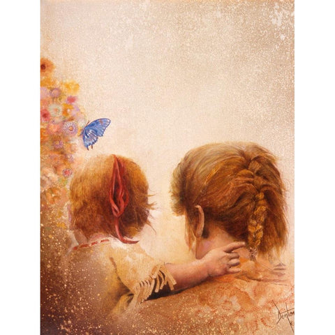 The Blue Butterfly Gold Ornate Wood Framed Art Print with Double Matting by Lund, Denton