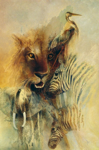 African Montage Black Ornate Wood Framed Art Print with Double Matting by Lund, Denton