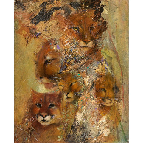 Cats Gold Ornate Wood Framed Art Print with Double Matting by Lund, Denton