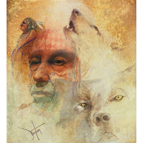 Call Of The White Wolf White Modern Wood Framed Art Print by Lund, Denton