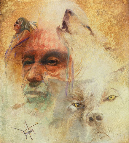 Call Of The White Wolf White Modern Wood Framed Art Print with Double Matting by Lund, Denton