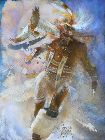 The Eagle Dancer White Modern Wood Framed Art Print with Double Matting by Lund, Denton