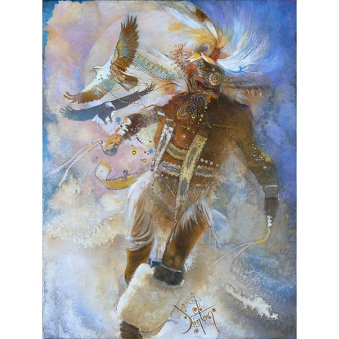 The Eagle Dancer Gold Ornate Wood Framed Art Print with Double Matting by Lund, Denton