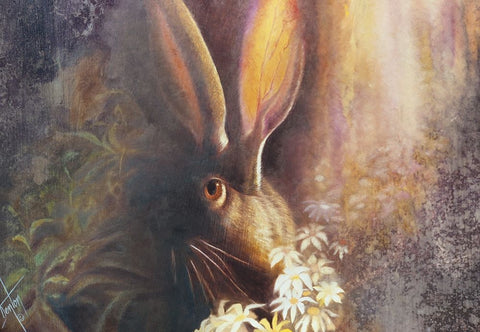 By A Hare White Modern Wood Framed Art Print with Double Matting by Lund, Denton