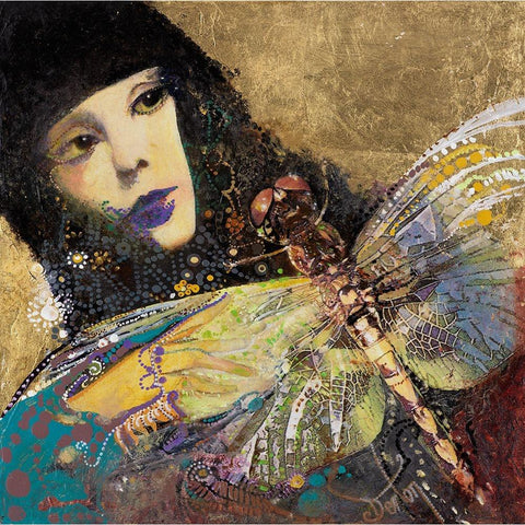 Dragonfly Gold Ornate Wood Framed Art Print with Double Matting by Lund, Denton