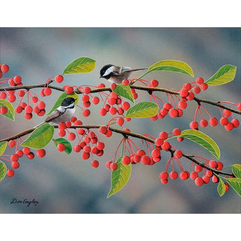 Chickadees Black Modern Wood Framed Art Print with Double Matting by Engler, Don