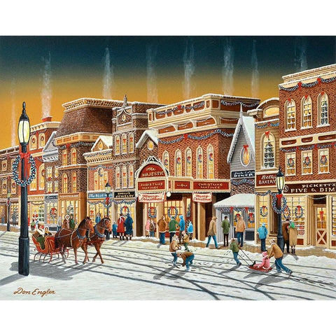 Hometown Christmas Gold Ornate Wood Framed Art Print with Double Matting by Engler, Don