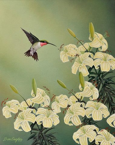 Spring Lilies Black Ornate Wood Framed Art Print with Double Matting by Engler, Don