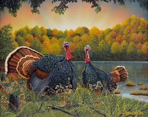 Turkey Season Black Ornate Wood Framed Art Print with Double Matting by Engler, Don