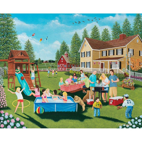 Backyard Barbeque White Modern Wood Framed Art Print by Engler, Don