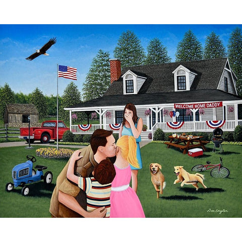 Welcome Home Daddy Black Modern Wood Framed Art Print with Double Matting by Engler, Don