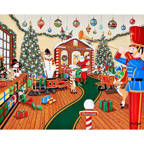 Santas Workshop Gold Ornate Wood Framed Art Print with Double Matting by Engler, Don