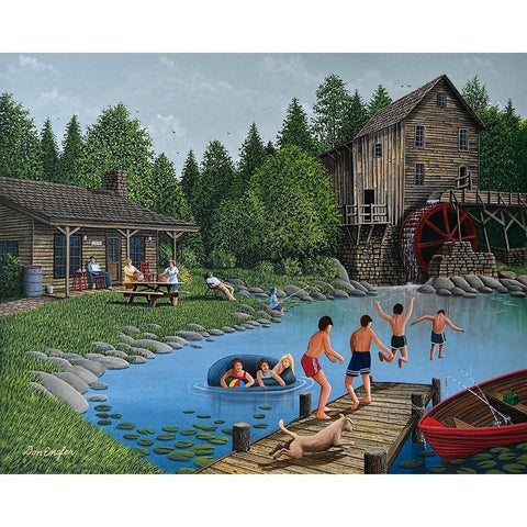 The Swimming Hole Gold Ornate Wood Framed Art Print with Double Matting by Engler, Don