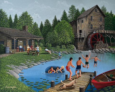 The Swimming Hole Black Ornate Wood Framed Art Print with Double Matting by Engler, Don