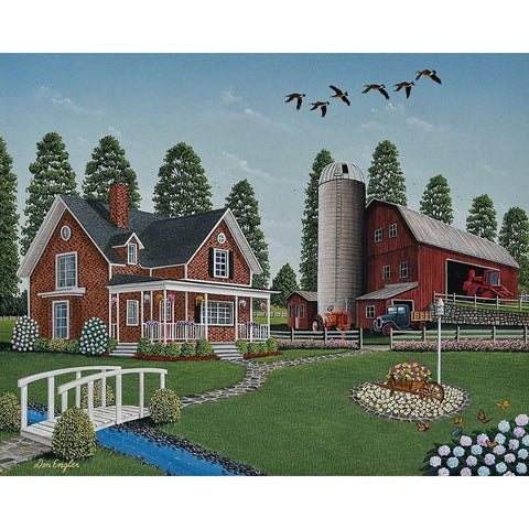 Farm Home Black Modern Wood Framed Art Print with Double Matting by Engler, Don