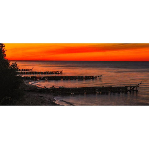 Edgewater Docks Cleveland Black Modern Wood Framed Art Print with Double Matting by Galloimages Online