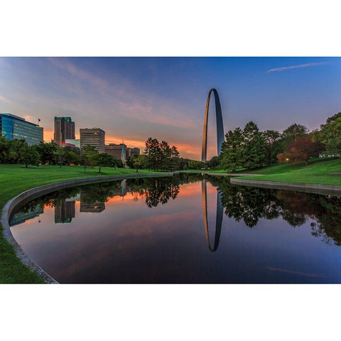 Gateway Arch Reflection Sunset White Modern Wood Framed Art Print by Galloimages Online