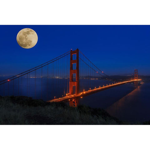 Golden Gate Bridge Full Moon Gold Ornate Wood Framed Art Print with Double Matting by Galloimages Online