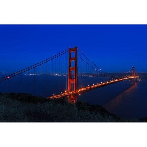 Golden Gate bridge at Night Gold Ornate Wood Framed Art Print with Double Matting by Galloimages Online