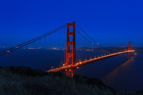 Golden Gate bridge at Night Black Ornate Wood Framed Art Print with Double Matting by Galloimages Online