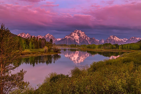 Magenta Sunrise  Oxbow Bend White Modern Wood Framed Art Print with Double Matting by Galloimages Online