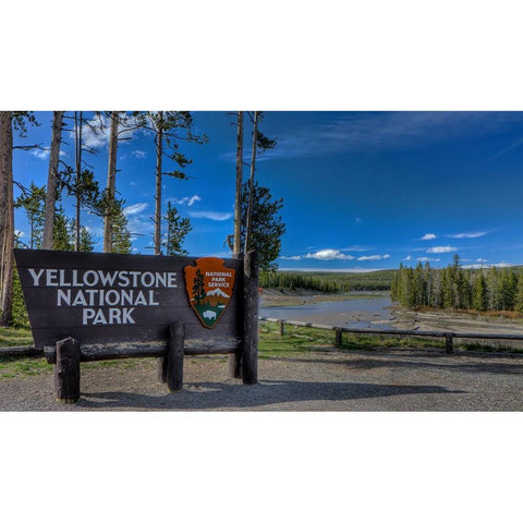 Yellowstone National Park Sign Gold Ornate Wood Framed Art Print with Double Matting by Galloimages Online