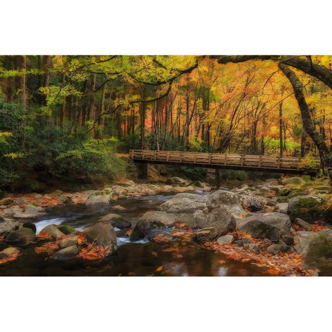 Greenbrier Bridge With Stream Watercolor Gold Ornate Wood Framed Art Print with Double Matting by Galloimages Online