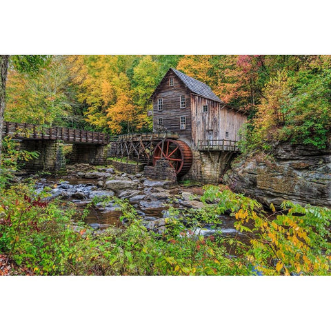 Grist Mill Fall 2013 1 White Modern Wood Framed Art Print by Galloimages Online