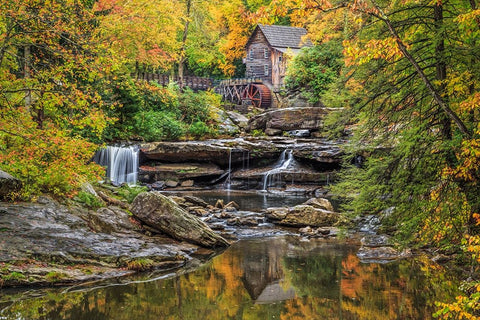 Grist Mill Fall 2013 5 White Modern Wood Framed Art Print with Double Matting by Galloimages Online